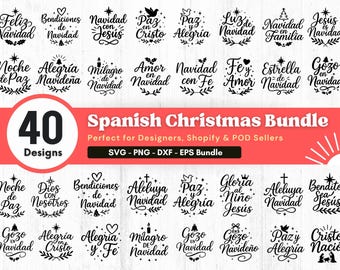 Feliz Navidad SVG Bundle: Spanish Christmas Quotes Noche de Paz Jesús Nació (Digital Download)