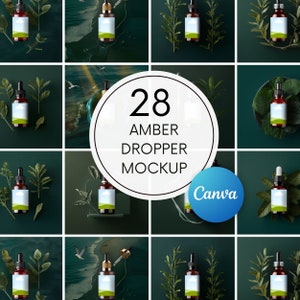Amber Dropper Bottle Mockup Bundle: Canva Editable Templates (Digital Download)