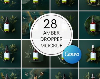 Amber Dropper Bottle Mockup Bundle: Canva Editable Templates (Digital Download)