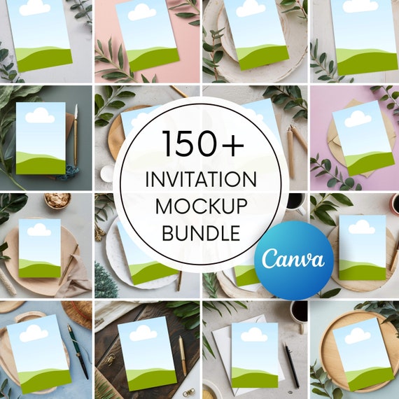 150+ Canva Invitation Mockup Bundle: Boho Wedding & Thank You Cards (PDF Download)