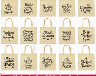 Funny Teacher Tote Bag SVG Bundle: 30+ Designs (Digital Download)