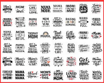 Mom Design Quotes SVG PNG Bundle: Mama T-Shirt Designs (Digital Download)