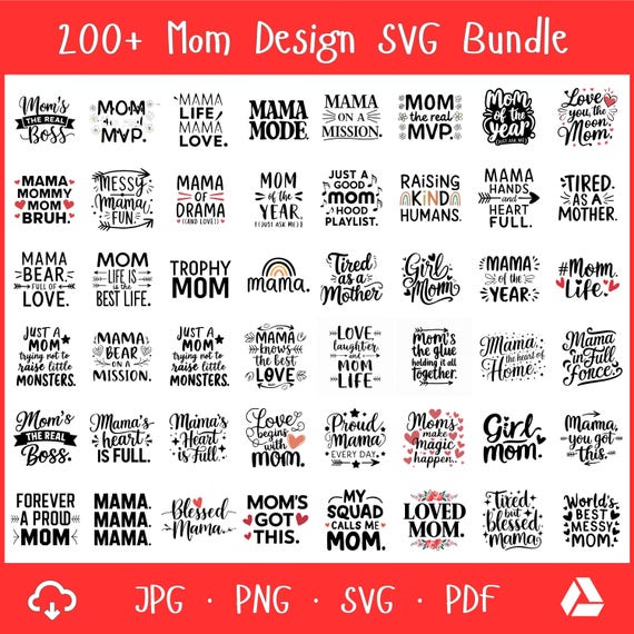 Mom Design Quotes SVG PNG Bundle: Mama T-Shirt Designs (Digital Download)