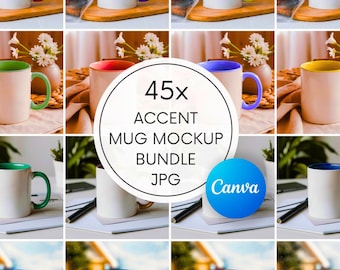 Accent Mug Mockup Bundle: 11oz Colored Handle Mugs (Digital Download, 45x JPEG Files)