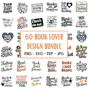 Book Lover Design Bundle: Reading Quotes PNG, SVG (Digital Download)
