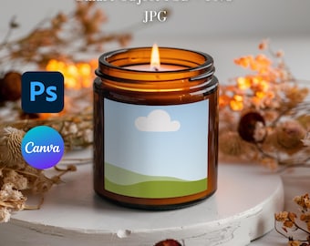 Fall Candle Jar Mockup: Amber Glass, Editable  Photoshop & Canva (Digital Download)