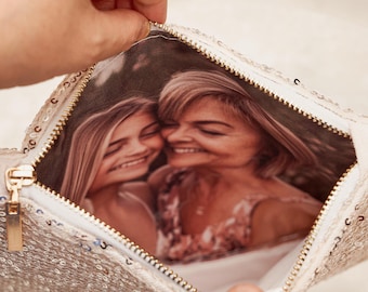 Photo Wedding Purse, Gift for Mom, Bride Gift, Mother of the Groom Gift, Wedding Purse, Custom Photo and Text Clutch