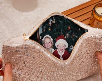 Handmade Christmas Photo Lining Purse, Custom Wedding Purse with Picture Inside, Gift for Mom, Bride, Mother of the Groom, Wedding Purse