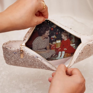 Photo Lining Wedding Purse, Custom Clutch mit Foto & Text, Geschenk für die Mutter des Bräutigams, Geschenk für die Braut, Geldbeutel Hochzeit, Weihnachtsgeschenk für Mama