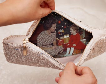 Photo Lining Wedding Purse, Custom Clutch with Photo & Message, Mother of the Groom Gift, Bride Gift, Wedding Purse, Christmas Gift for Mom
