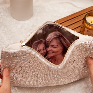 Borsa con fodera fotografica fatta a mano, regalo personalizzato per la mamma, regalo per la madre della sposa, regalo per la madre dello sposo, borsa da sposa
