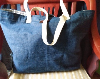 Large Denim Market Tote Bag washable and reusable