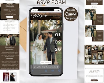Editable Canva Minimalist Brown Wedding Website Template: RSVP & Gift Registry (Digital Download)