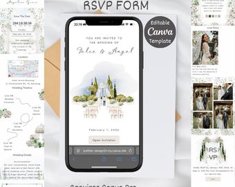 Editable Canva Minimalis Watercolor Wedding Website Template: RSVP & Gift Registry (Digital Download)