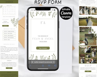 Modern Green Wedding Website Template: Editable Canva Design (Digital Download)