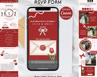 Coquette Wedding Website Template: Editable Canva Invitation, RSVP (Digital Download)