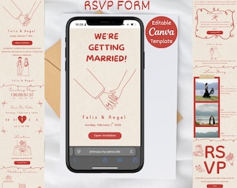 Bewerkbaar sjabloon voor canva-trouwwebsite: RSVP, cadeaulijst (digitale download)