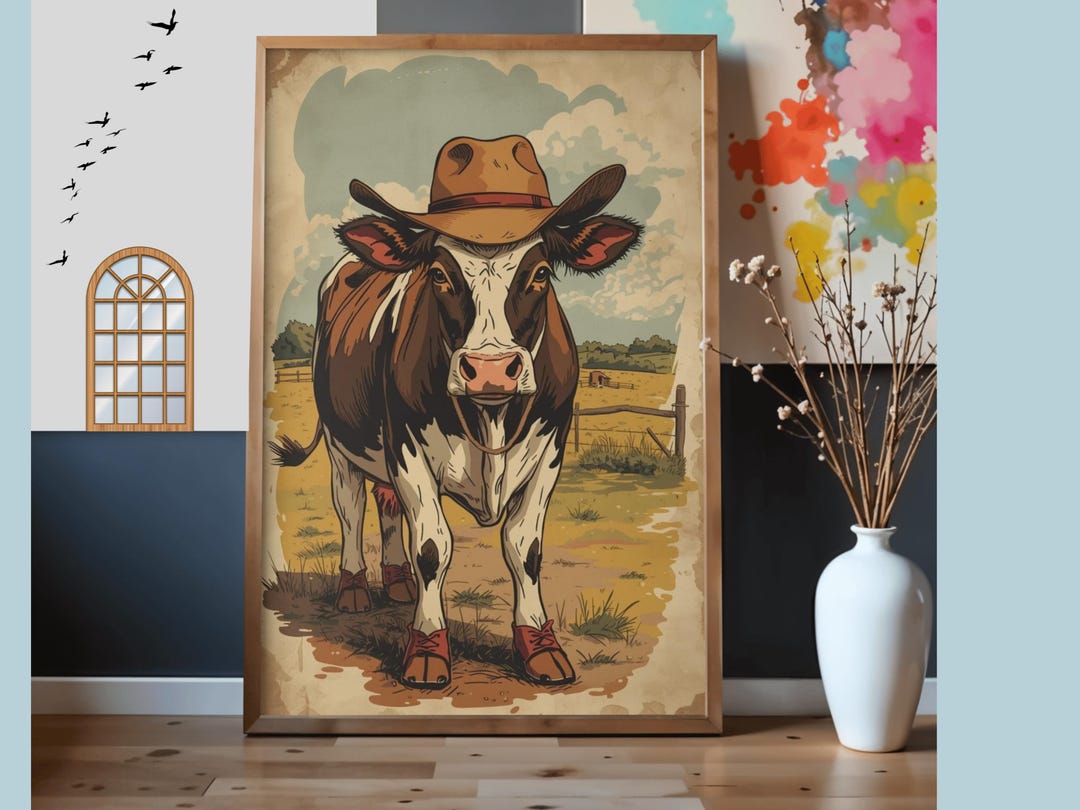 Farm Cow Wall Art, Rustic Vintage Animal Poster, Country Home Decor - Etsy