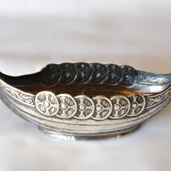 Sterling Silver Viking Ship Salt Cellar Dip Kristian Hestenes, Norway c.1925 Norge 925