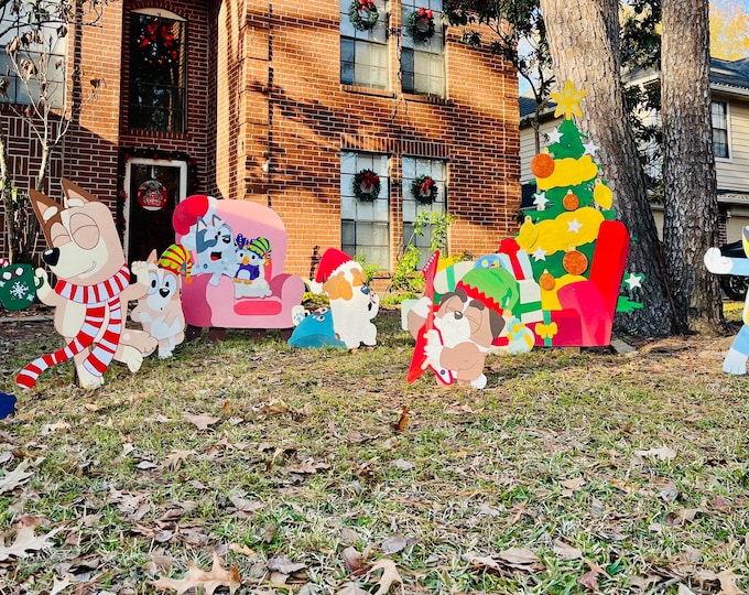 Featured listing image: Bluey Christmas Yard Ornaments Bluey, Bingo, Bandit, Chilli, Muffin