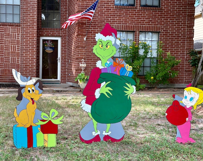 Featured listing image: Christmas Grinch Wood Yard Decoration Grinch, Max, Cindy Loo Who