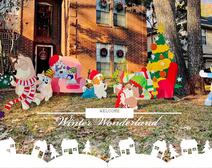 Featured listing image: Bluey Christmas Yard Ornaments Bluey, Bingo, Bandit, Chilli, Muffin