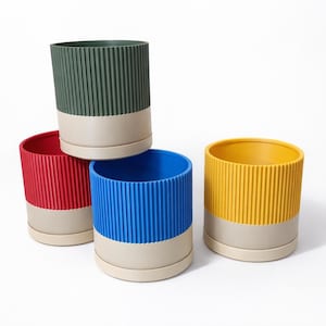Modern Ribbed Two-Tone Pillar Planter