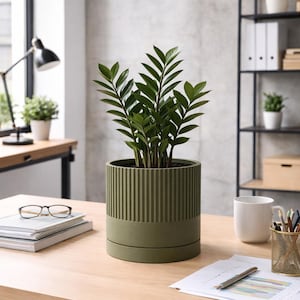 Industrial Ribbed Pillar Plant Pot with drip tray - Urban Colours various sizes