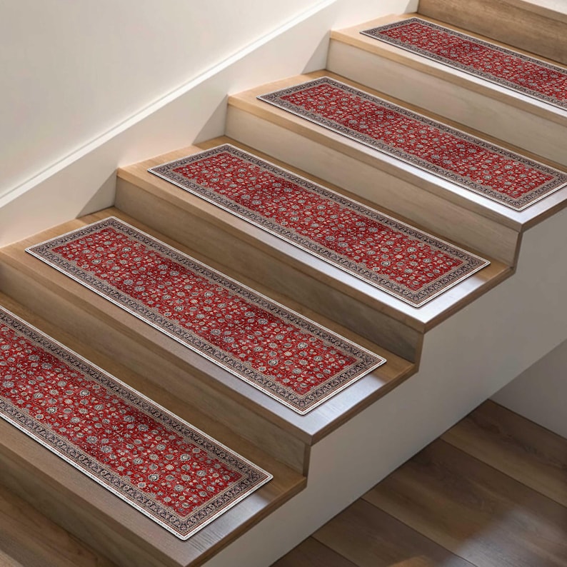 Red Bohemian Stair Tread Rug: Vintage Farmhouse Style - Etsy