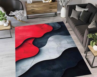 Mid Century Modern Rug: Abstract Geometric Art, Non-Slip Soft Area Rug