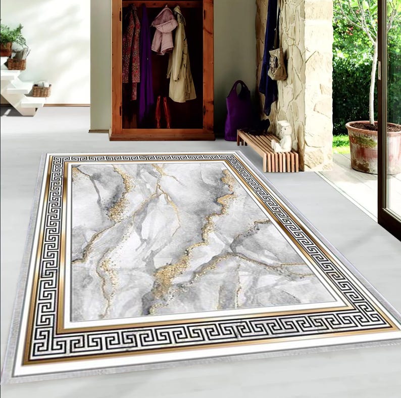 Medusa Rug: Black Greek Key, Modern Marble Floor Rug - Etsy
