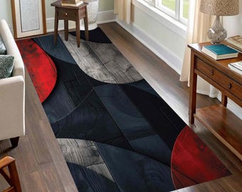 Mid Century Modern Runner  Rug: Abstract Geometric Art, Non-Slip Soft Area Rug