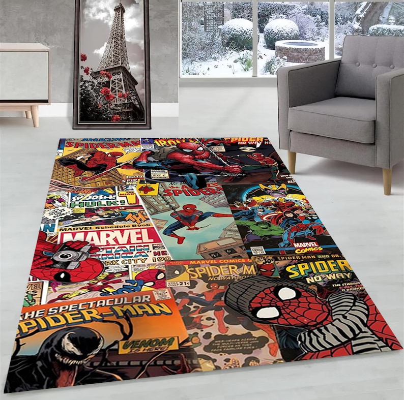 Spiderman Comic Book Carpet: Super Hero Kids Room Rug - Etsy