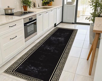 Black and Gold Medusa Rug: Greek Key Roman Style