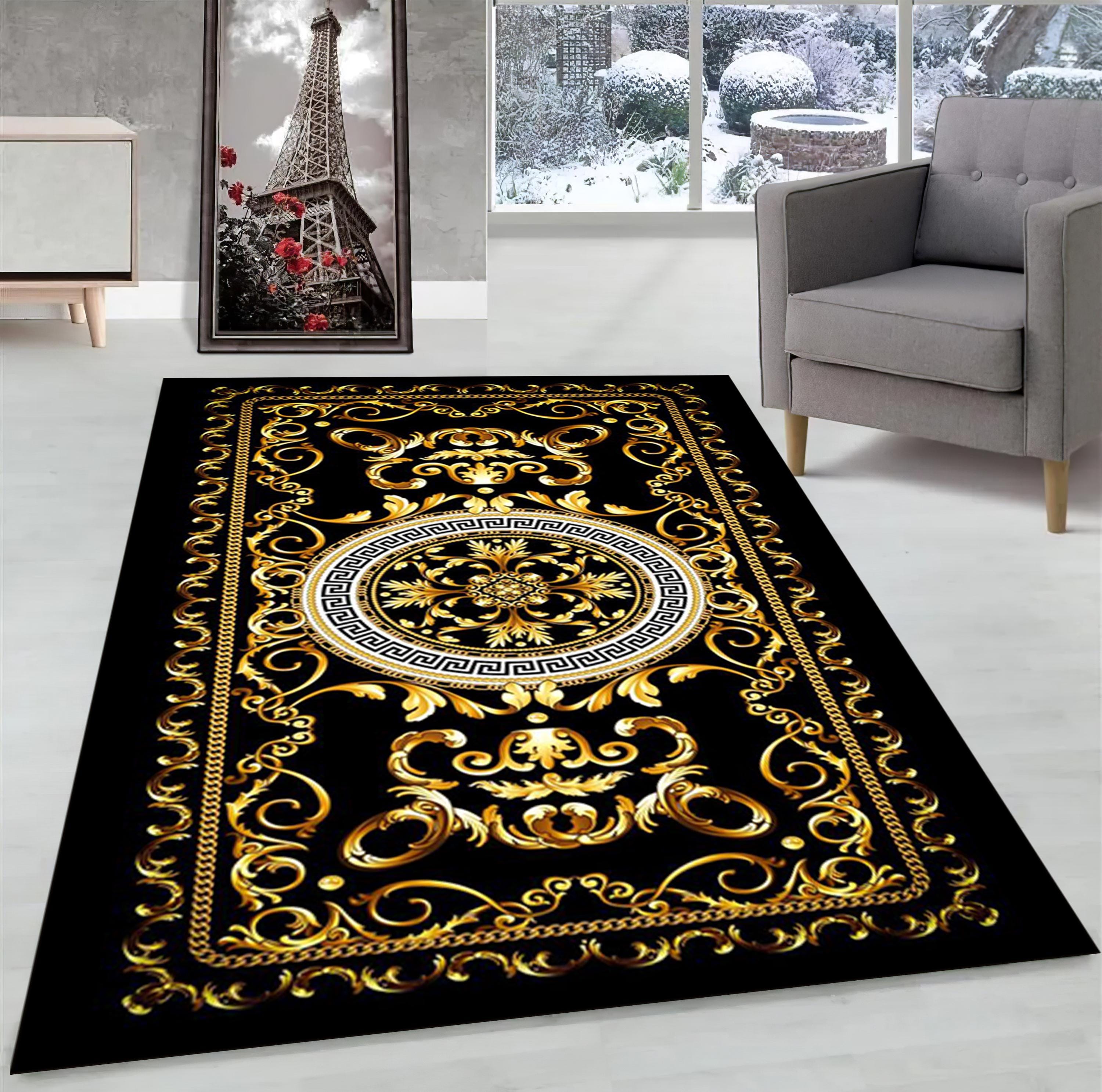 Black and Gold Medusa Rug: Greek Key, Modern Living Room Carpet - Etsy