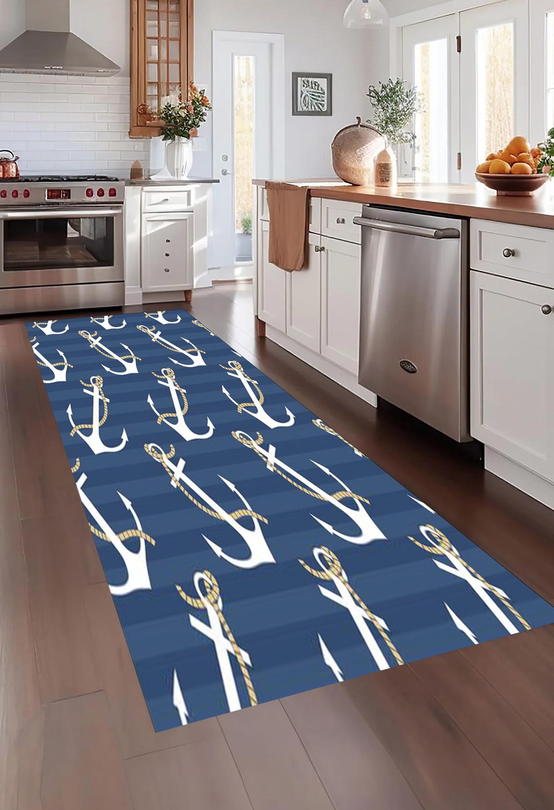 Anchor Patterned Rug: Nautical Decor, Kids Room Carpet - Etsy