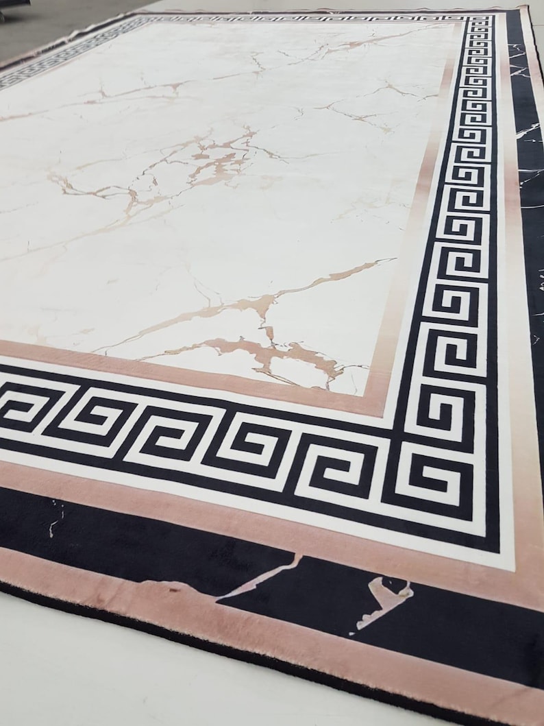Medusa Rug: Black Greek Key, Modern Marble Floor Rug - Etsy