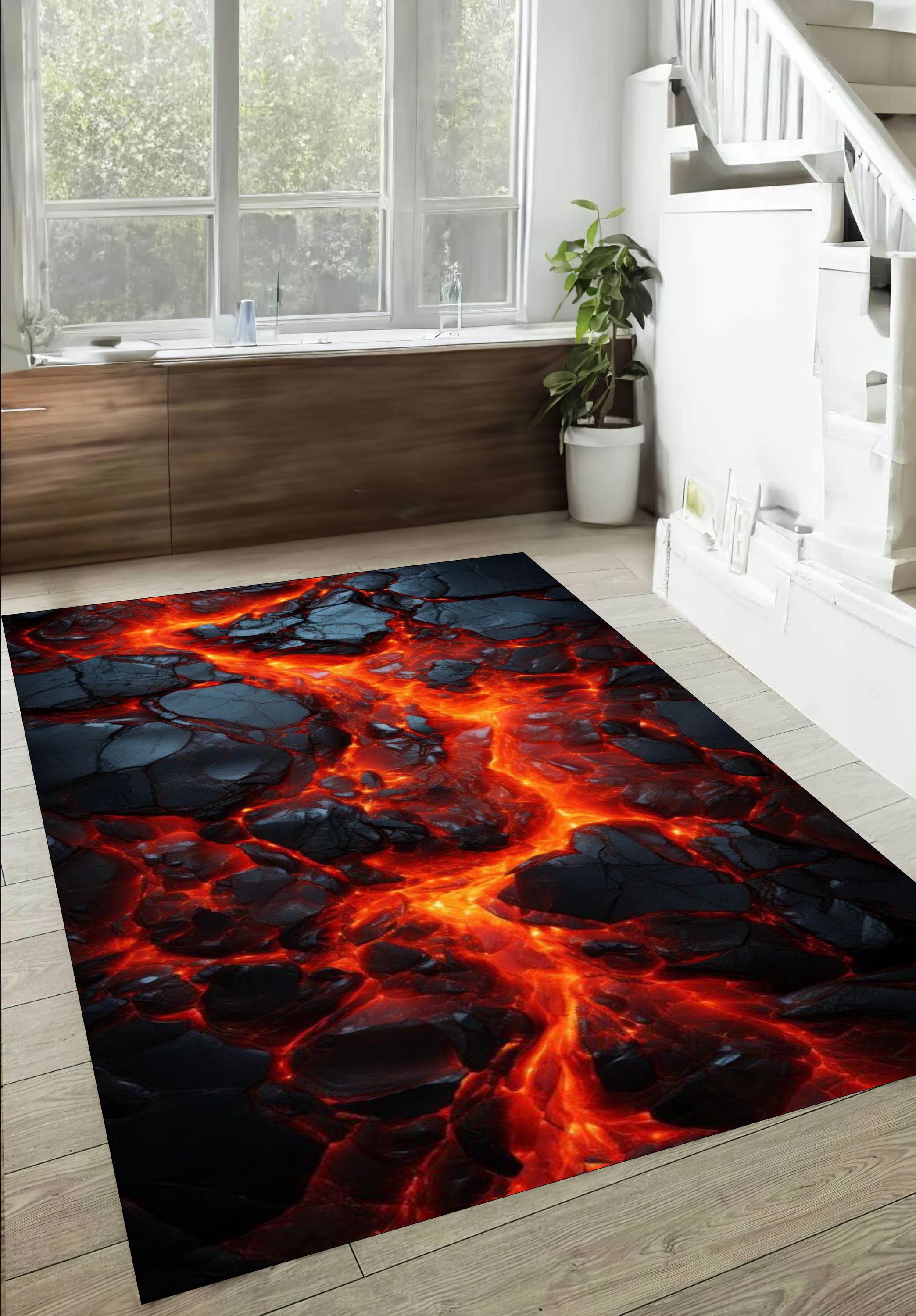 Lava Crack 3D Illusion Rug, Non Slip Polyester, Custom Design - Etsy