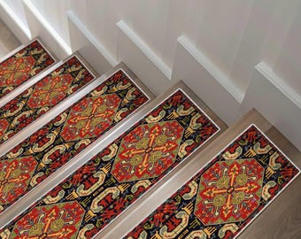 Vintage Stair Tread Rug: Traditional Bohemian Stair Runner