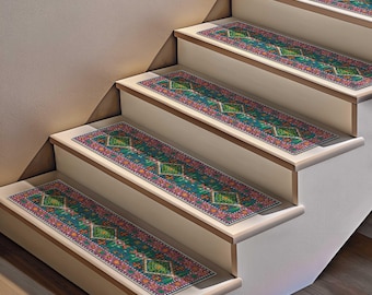 Vintage Bohemian Stair Tread Rug: Non-Slip Washable Stair Carpet