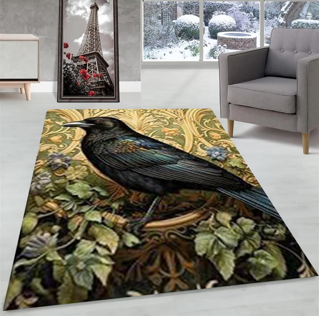 Crow Art Printed Carpet: Black Bird Home Decor Rug - Etsy