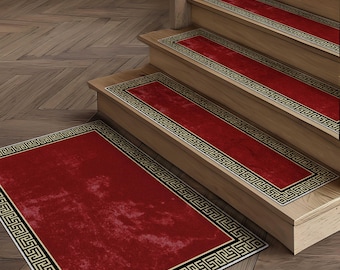 Pomegranate Flower Stair Rug: Greek Pattern Non-Slip Carpet