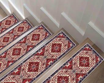 Vintage Bohemian Stair Tread Rug: Non-Slip Chenille Cotton