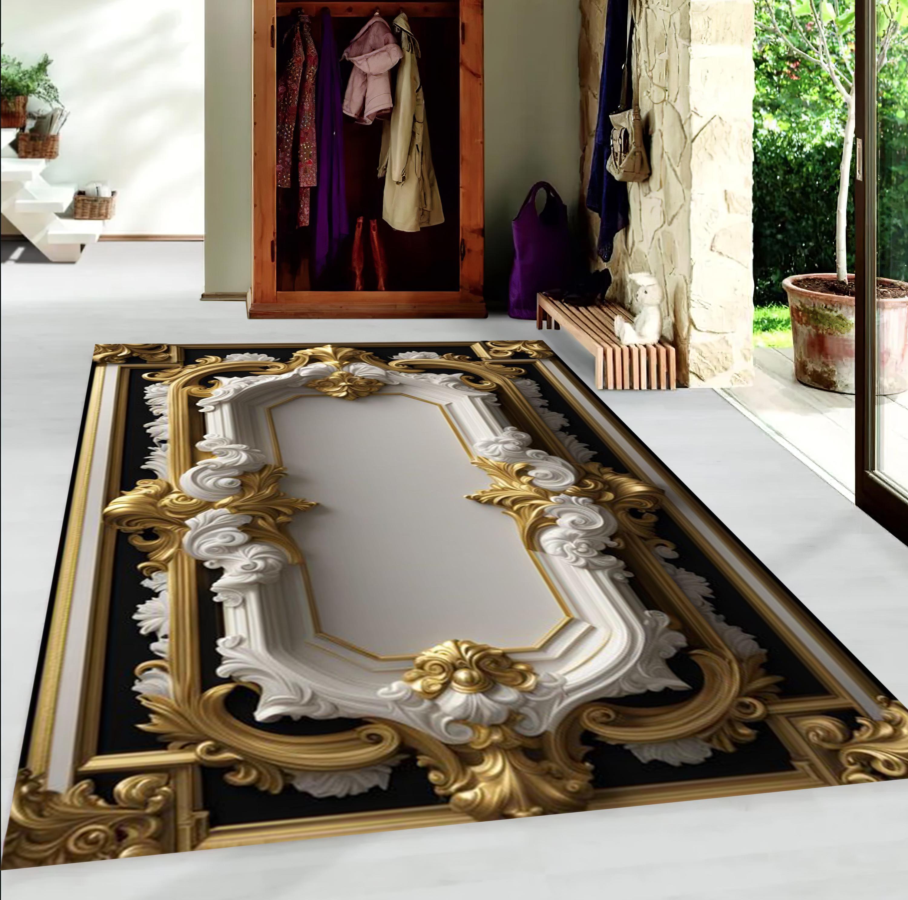 Black and Gold Medusa Rug: Modern Greek Key Design - Etsy
