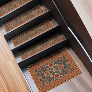 Orange Turkish Stair Rug: Southwestern Bohemian Non-Slip Stair Treads
