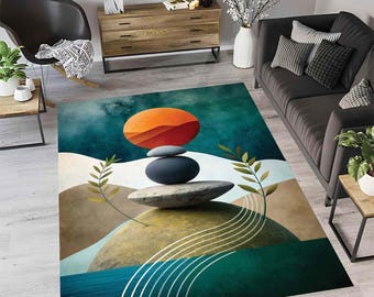 Mid Century Modern Rug: Abstract Geometric Art, Non-Slip Soft Area Rug