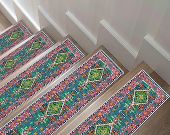 Bohemian Stair Tread Rug: Vintage Farmhouse Stair Runner