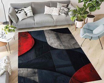 Mid Century Modern Rug: Abstract Geometric Art, Non-Slip Soft Area Rug