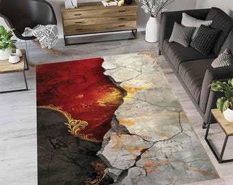 Orange Marble Patterned Carpet: Non-Slip Area Rug