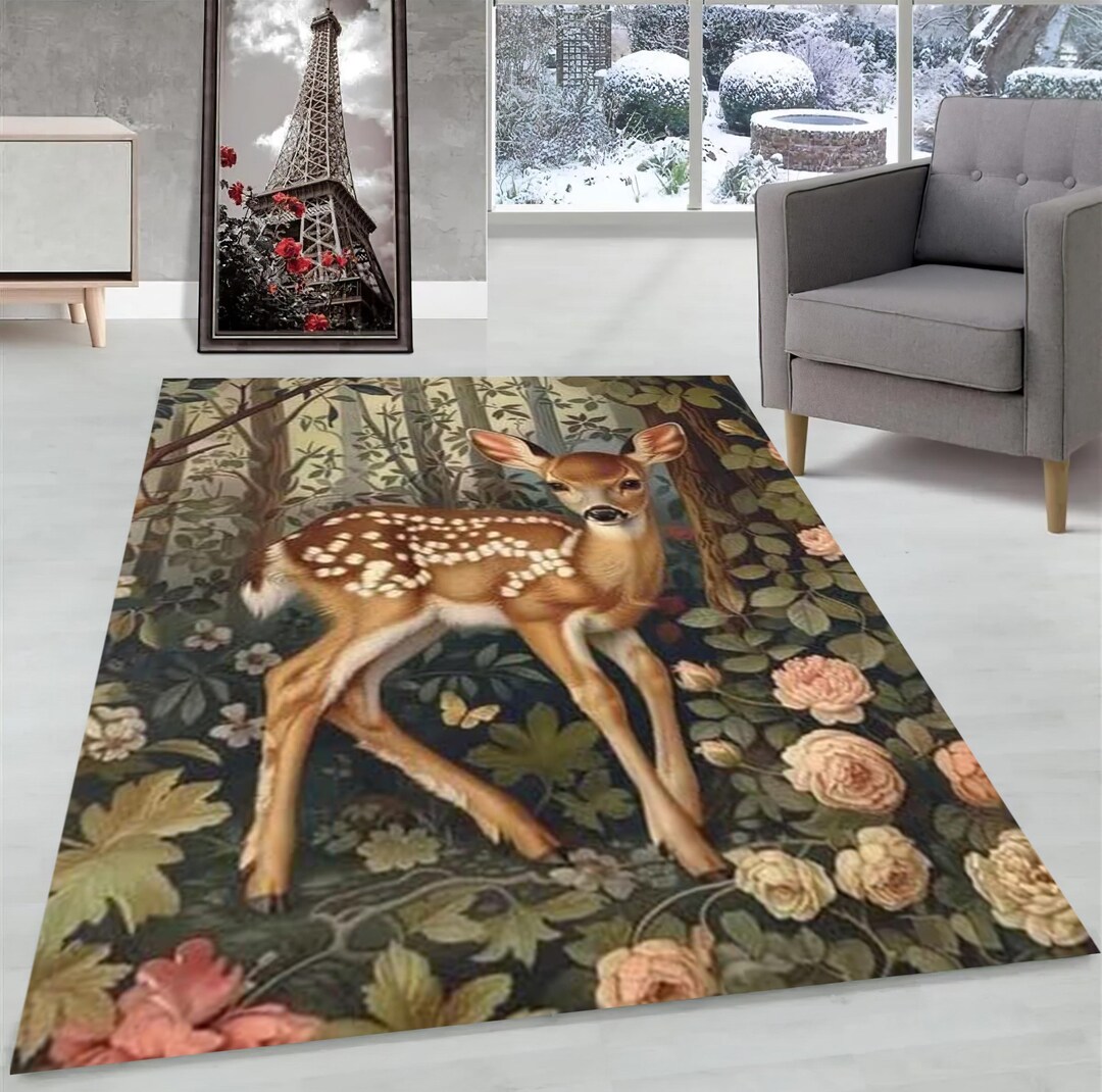 Deer Area Rug: Floral Woodland Fawn Design - Etsy